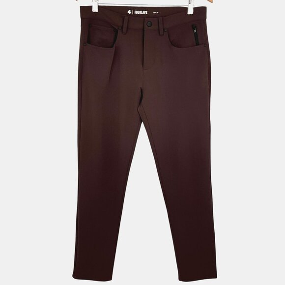 Fourlaps Traverse Pants Brown Red Slim Fit Size 30 x 30 Golf Casual Stretch - Picture 1 of 9